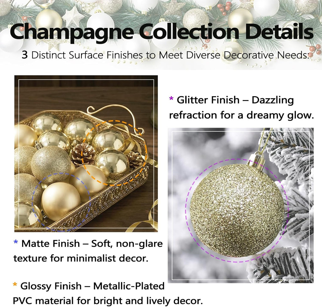 4cm/1.57" Shatterproof Christmas Balls Ornaments, Pre-Strung Hanging Xmas Tree Decorations, 3 Styles Holiday - Set of 24