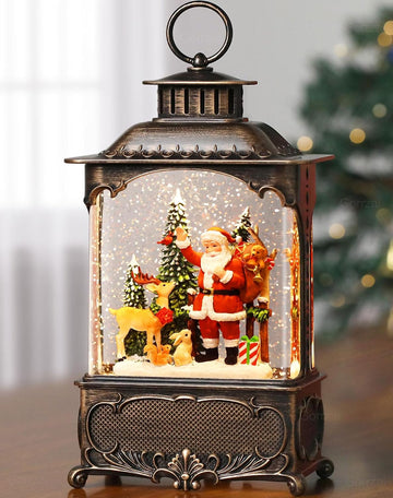 Santa Snow Globe Lantern Christmas Snow Globes, Lighted Christmas Decorations Indoor with Music Timer Swirling