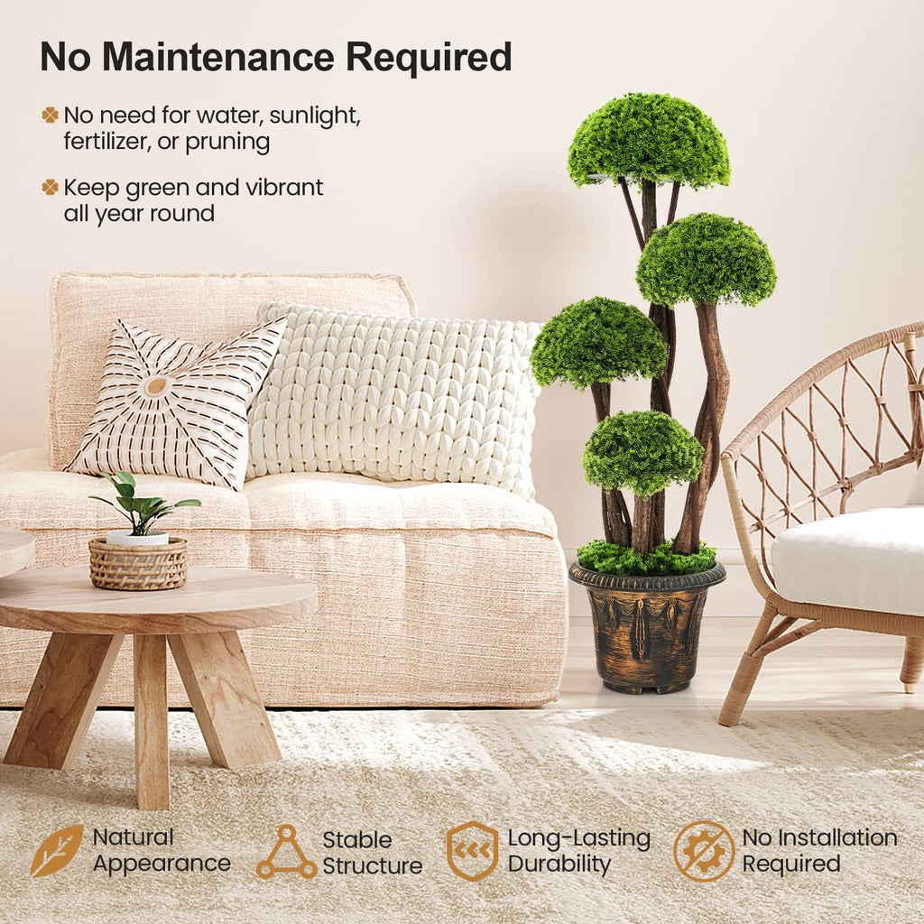 Artificial Cypress Topiary Ball Tree, 2 Pack 3 Ft Tall Artificial Plant, Indoor/Outdoor Topiary Trees with Golden