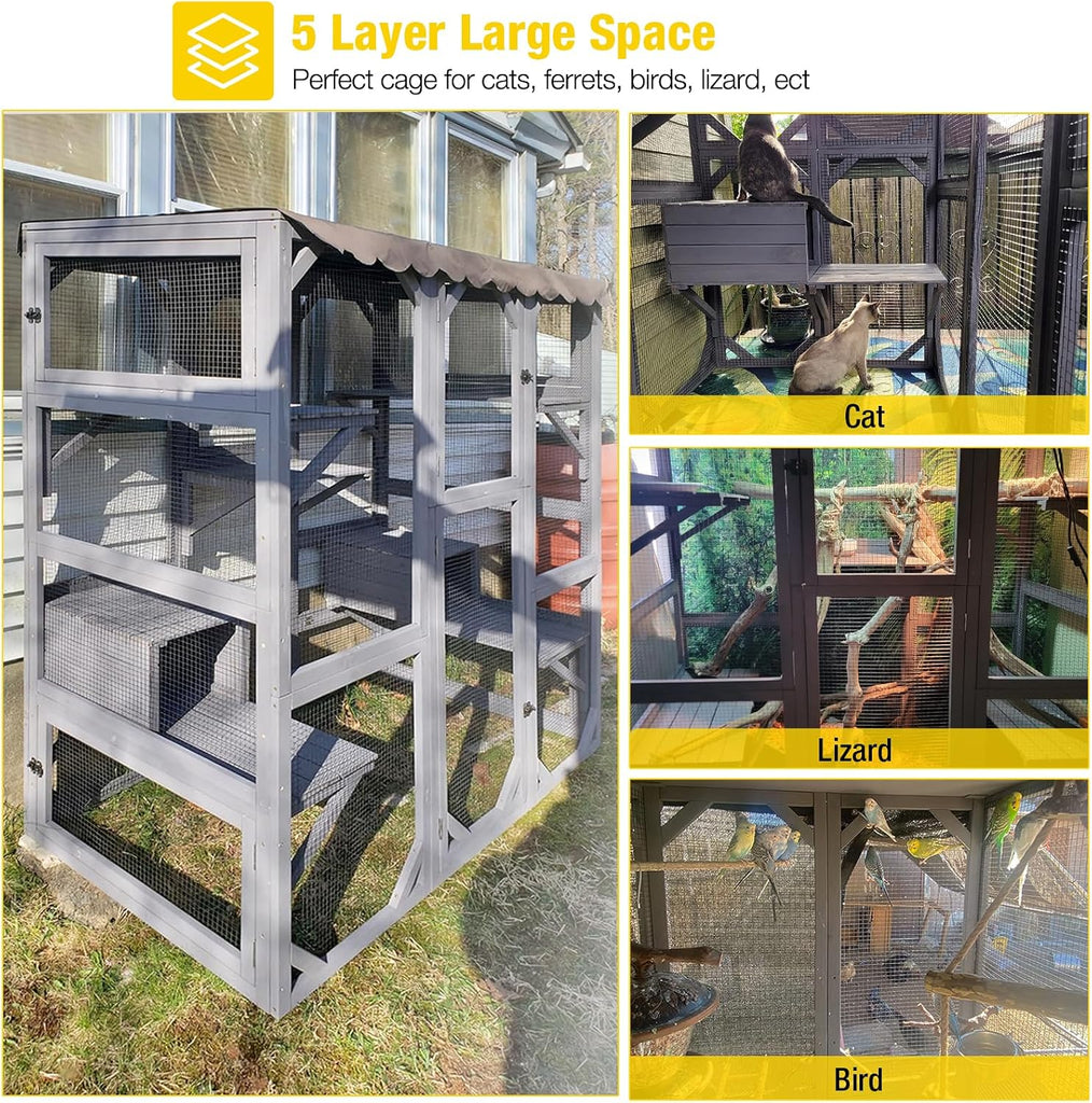 Window Catio Outdoor Cat Enclosure 5-Level Walk-in Cat House
