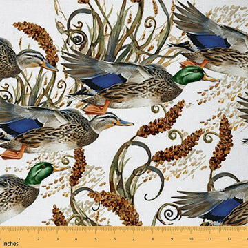 Colorful Duck Fabric by The Yard Wild Flying Mallard Animal No Stretch Fabric Watercolor Outdoor Botanical Plants