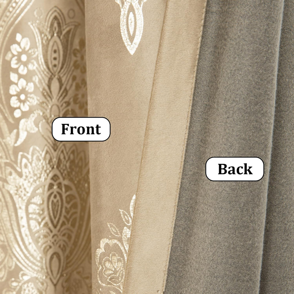 Velvet Curtains 96 Inches Long, Brown Floral Pattern Blackout Drapes, Soft Touch Vintage Window Treatment, 52 x 96, 2