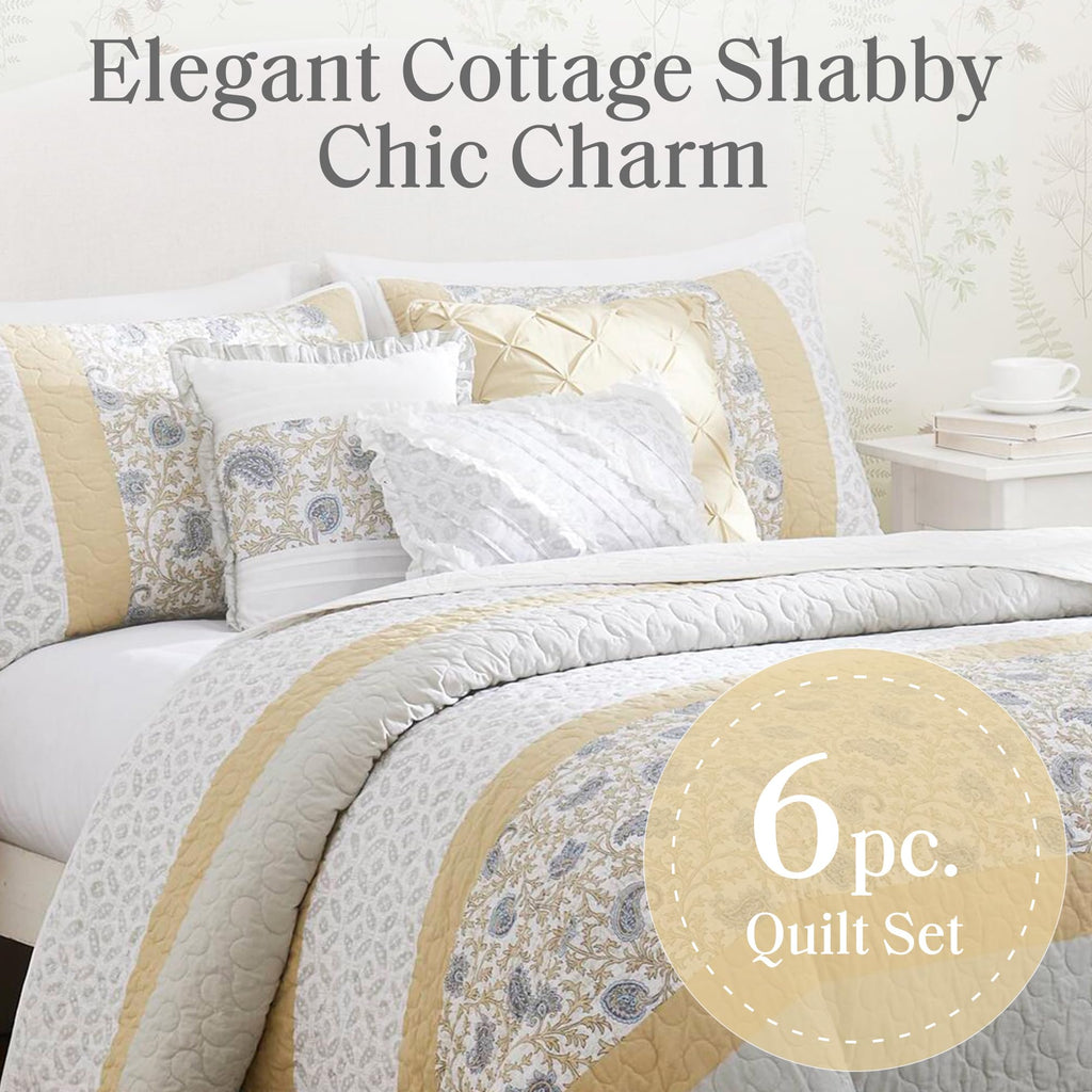 100% Cotton Quilt Set Floral Print, Double Sided Stitching, All Season, Lightweight Coverlet Shabby Chic Bedding