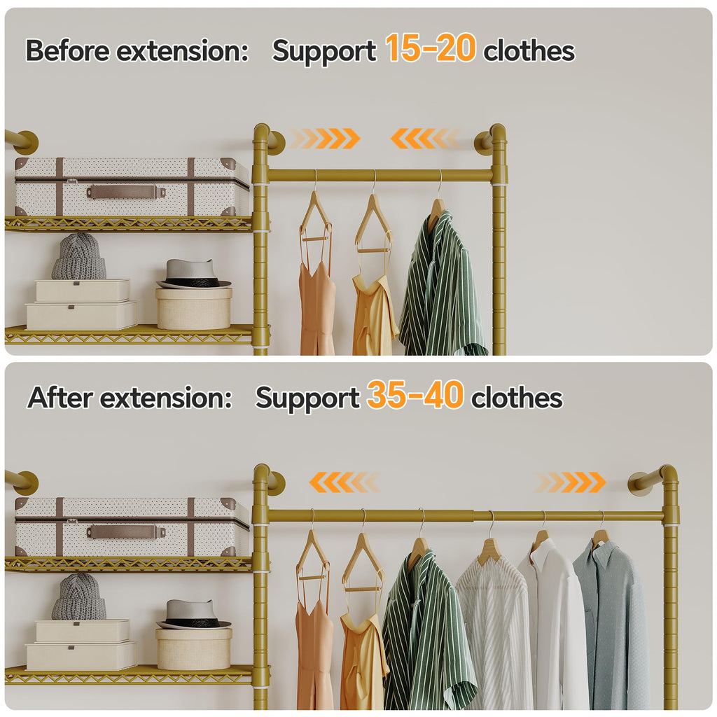 W4 Wall Mounted Clothes Rack, Industrial Pipe Clothing Rack, Gold