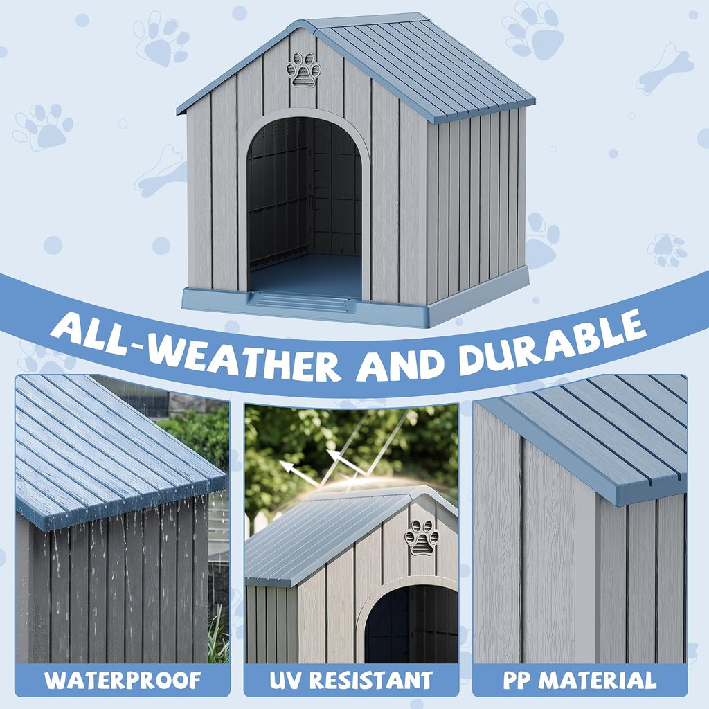 43 Inch Large Dog House Outdoor/Indoor, Plastic, Blue