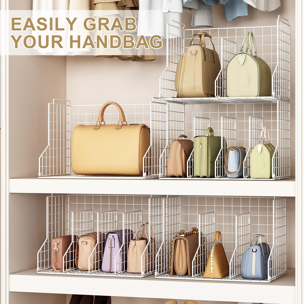 Purse Organizer for Closet:Adjustable 2-Pack Dividers Purse Organizer-Stackable Wire Handbags Storage Baskets-Open