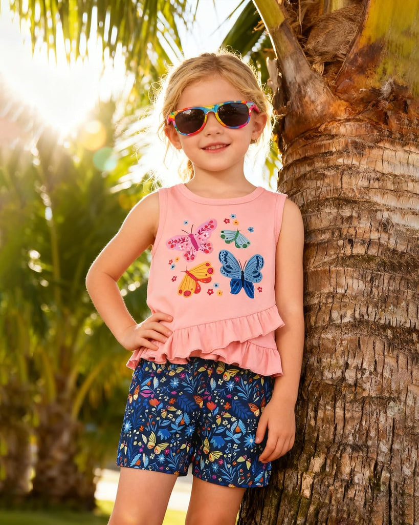 Toddler Girl Clothes, 2Pcs Baby Girl Summer Spring Outfits Sleeveless Tank Shirt Ruffle Top +Shorts Clothing Set