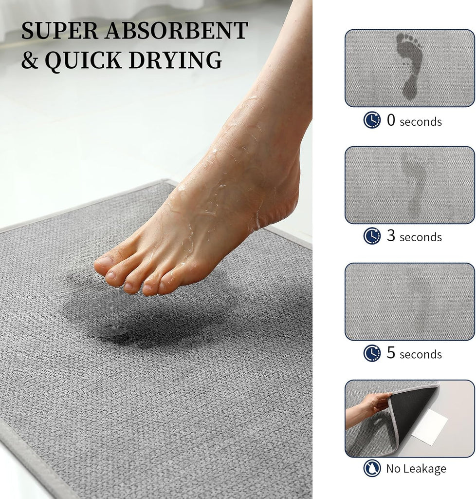 Gray Bathroom Rugs Sets 3 Piece, Quick Dry Thin Bath Mat with Toilet Rug, Non Slip Absorbent Machine Washable, Bath