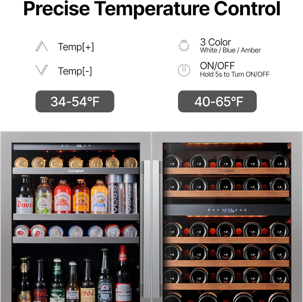Wine Beverage Refrigerator Bundle - 48 Inch 34-65°F Drink Fridge Glass Door, 3 L
