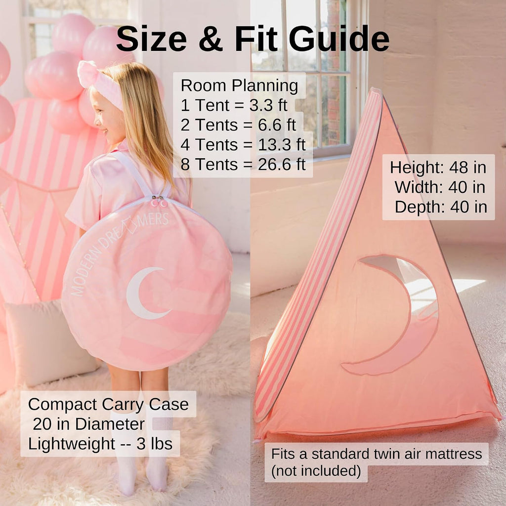 Patented Sleepover Tent Kit for Girls - Pop-Up Teepee with Fairy Lights, Bunting, Balloons & Dream Keeper | Birthday