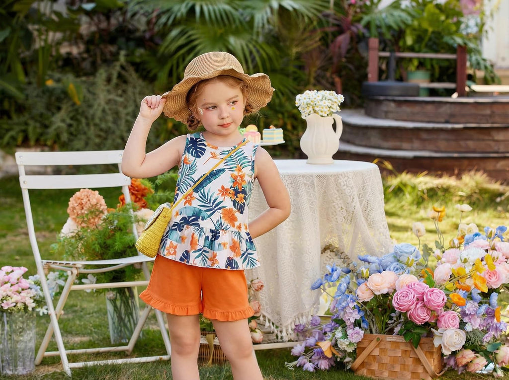 Toddler Girls Summer Outfits Sleeveless Ruffle Top and Shorts Set