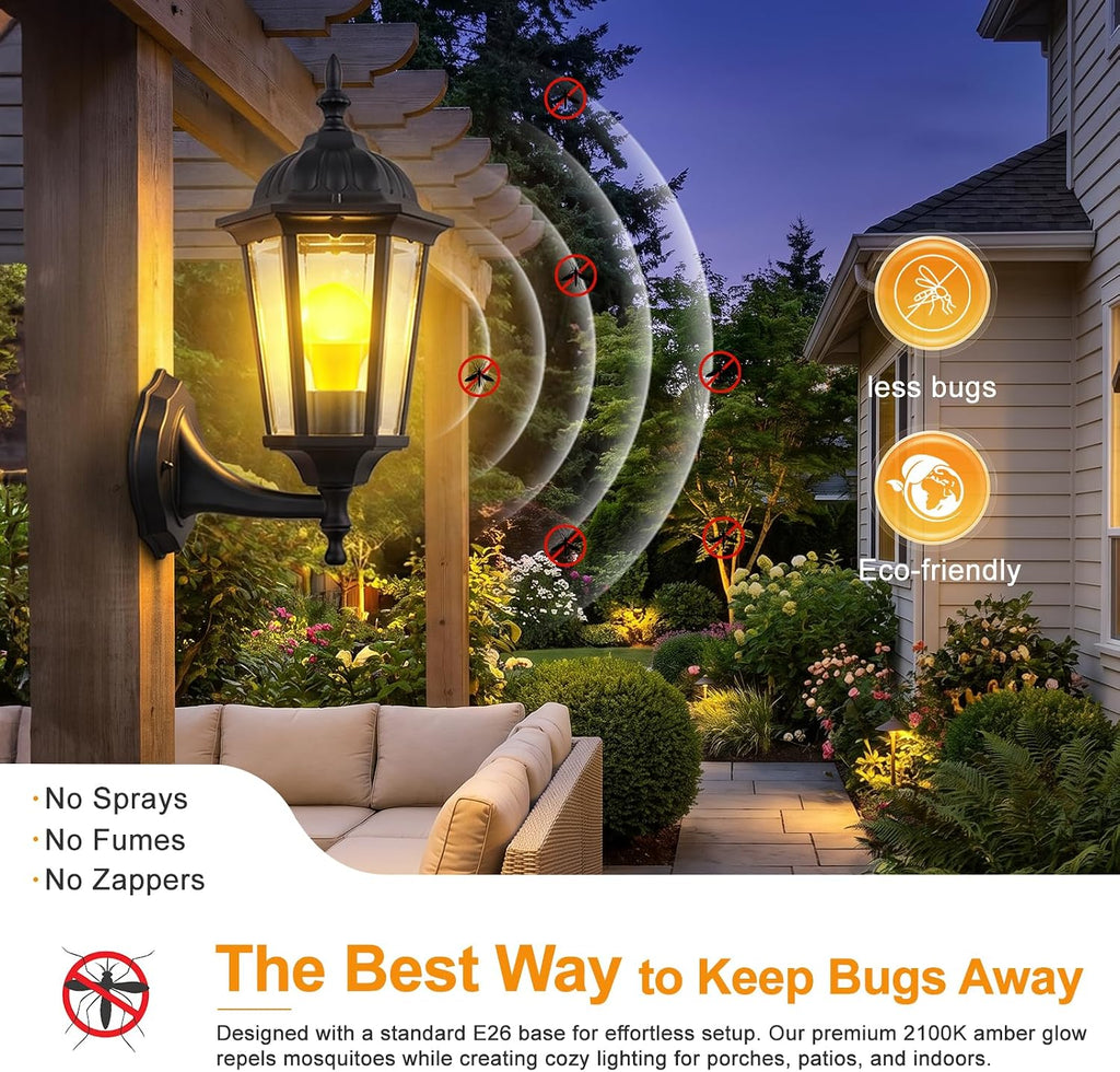 9W LED Yellow Bug Light Bulbs Outdoor Indoor, 2100K Amber Bulbs