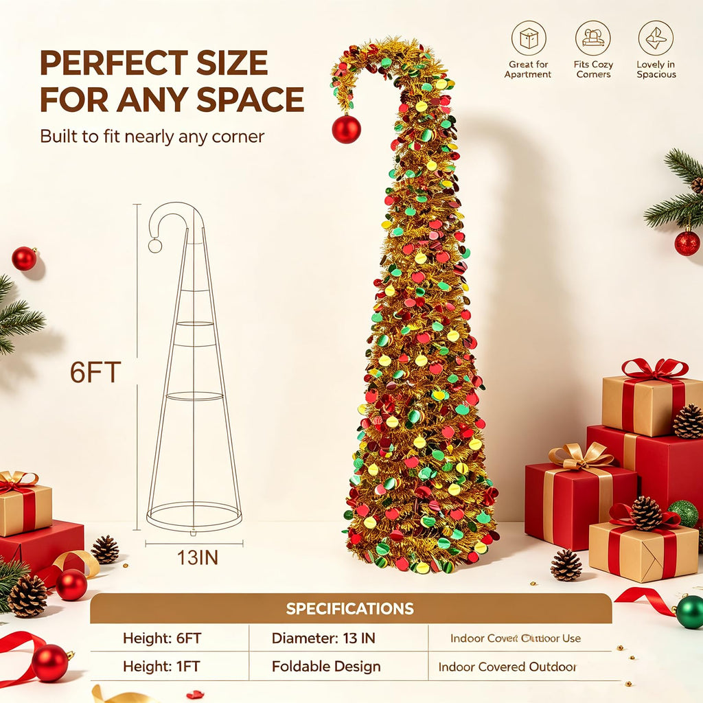 6 FT Pop Up Curved with Lights & Ball for Christmas Decor