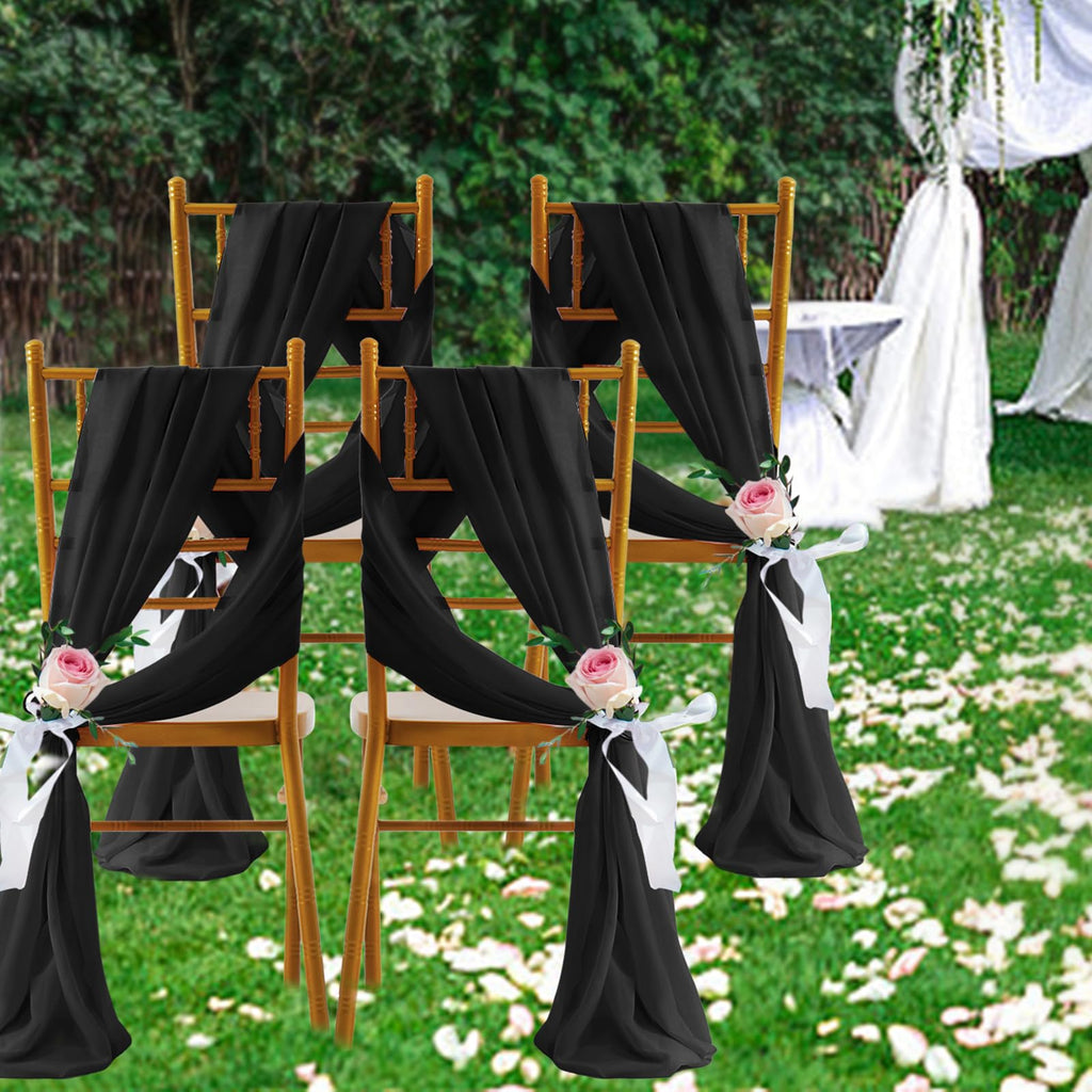 2 Panels Wedding Arch Draping Fabric Black Sheer Drapes