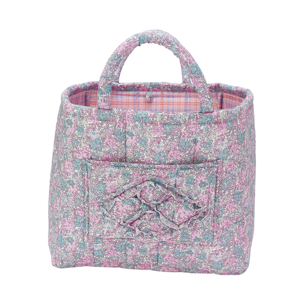 Boho Fabric Storage Basket Quilted Floral Print Baskets Organizer Bin with Handles, Picnic, Shopping (B-Pink