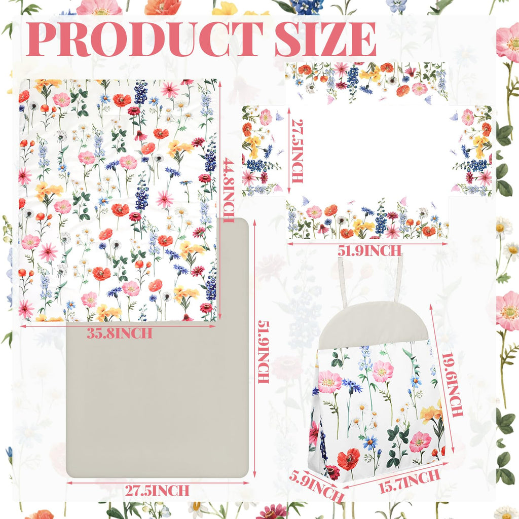 4 Piece Spring Flower Crib Bedding Set Skirt Blanket Sheet