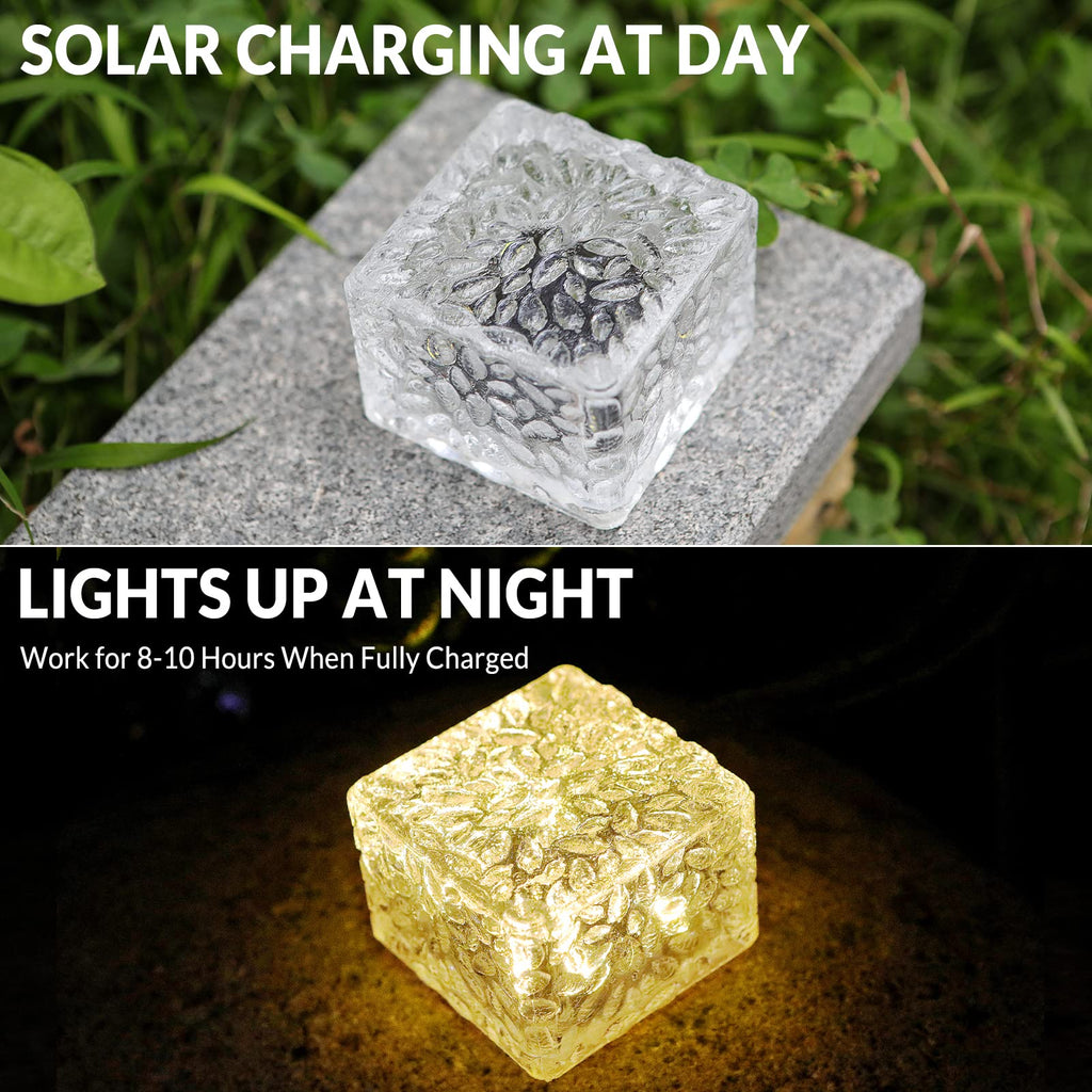 6 Pack Solar Brick Lights Landscape Path Light Garden Decoration Yard Paver Road Lighting Recessed Paver for Garden