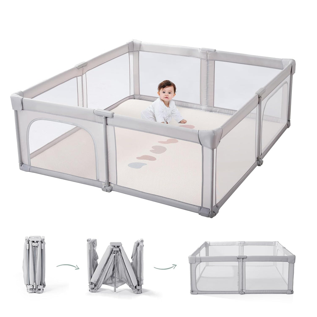 Baby Playpen, Pre-Assembled Foldable Playpen with Walk-in Door, 59"x 59" Large Baby Play Yard for Babies & Toddlers