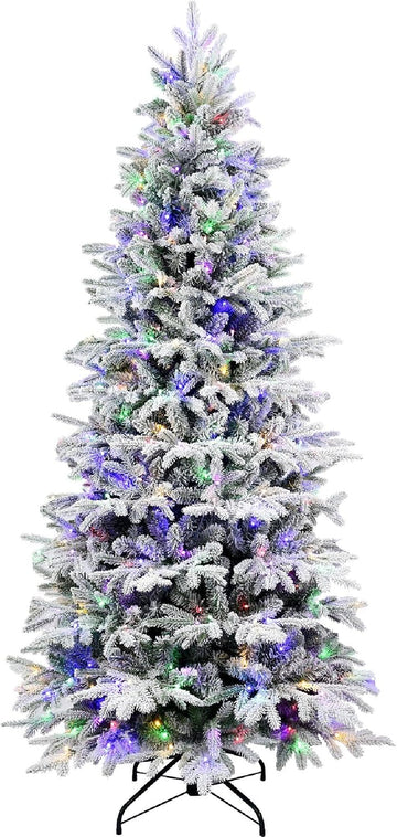 Prelit Flocked Christmas Tree with Fluffy Tips & 9 Lighting Modes