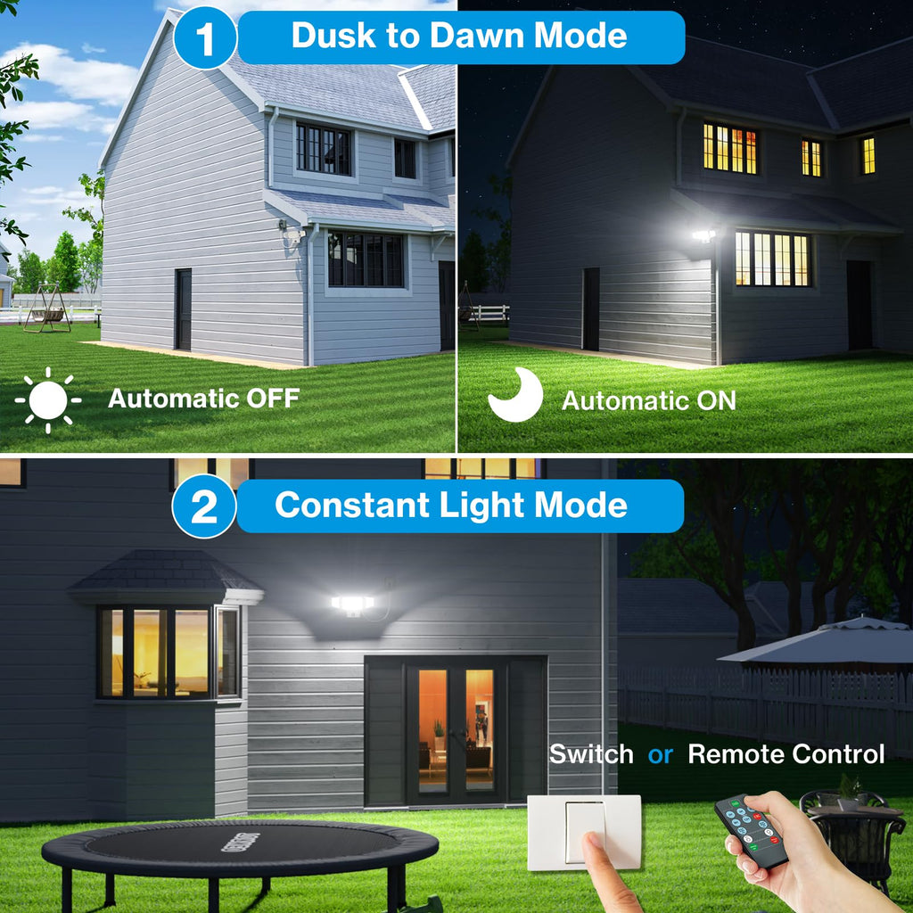 80W Plug in Flood Lights Dusk to Dawn Outdoor Lighting, Exterior LED Security Light with Remote, IP65