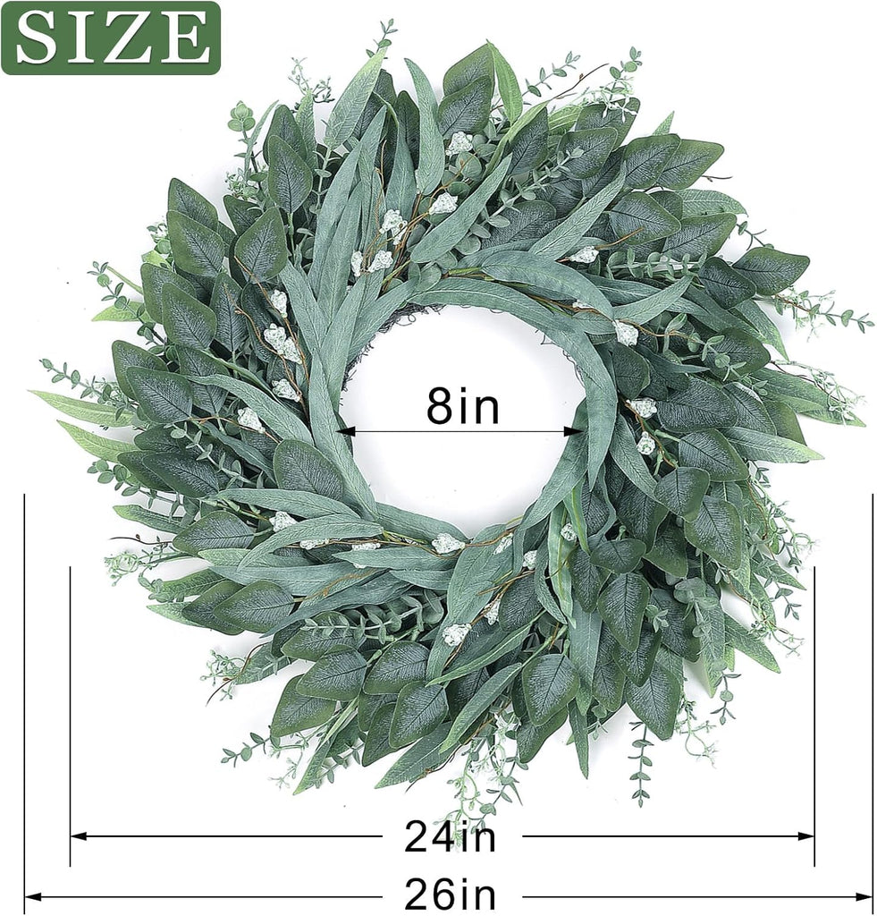26" Large Artificial Eucalyptus Wreath with Seeds for Front Door(Green)