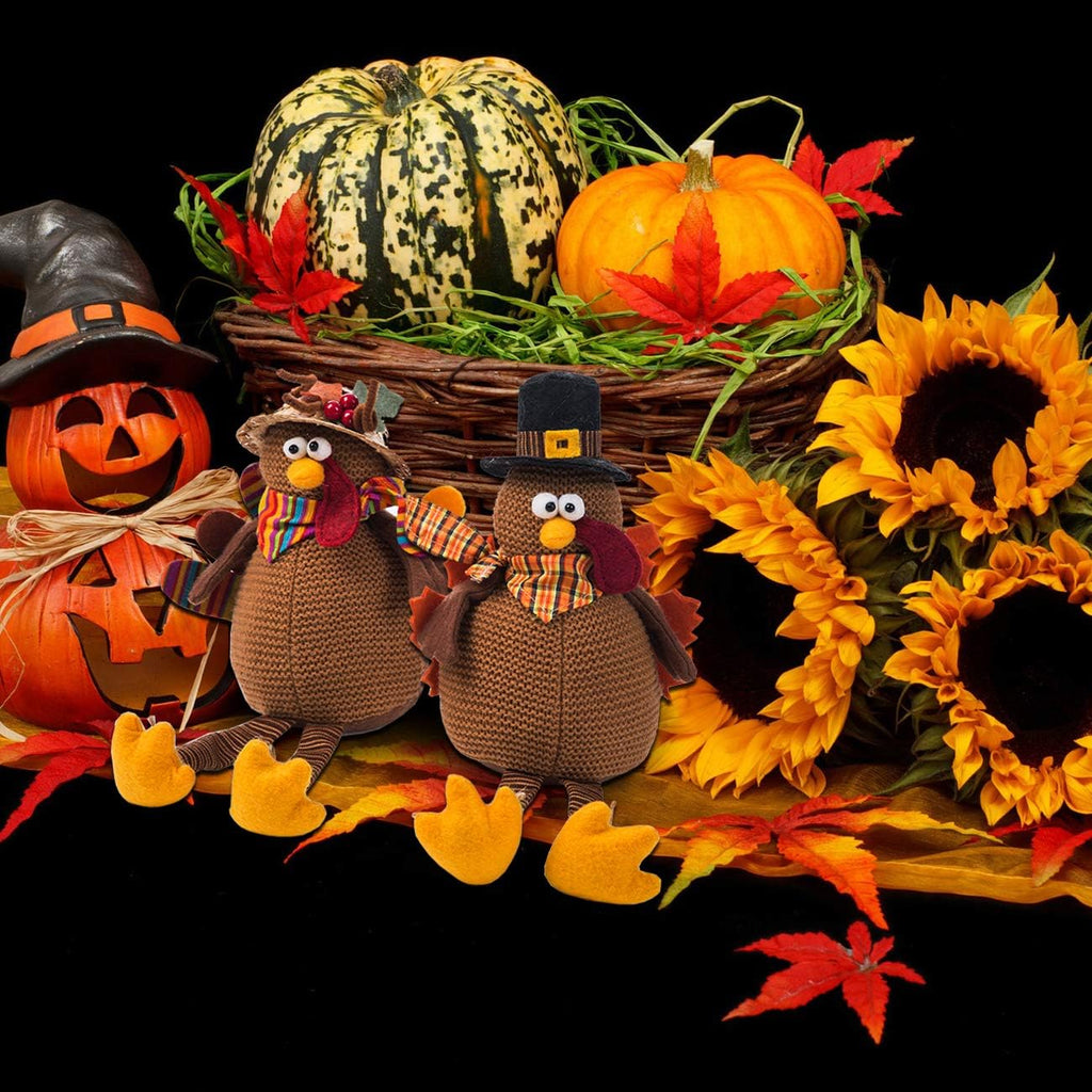 Stuffed Turkey Couple Doll Thanksgiving Table Decoration - Set of 2