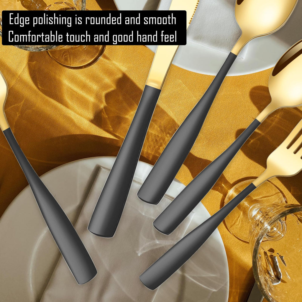 Black Gold Silverware Set for 8, Stainless Steel 40 Piece Modern Cutlery Set,Mirror Polished Heavy Duty Flatware Set