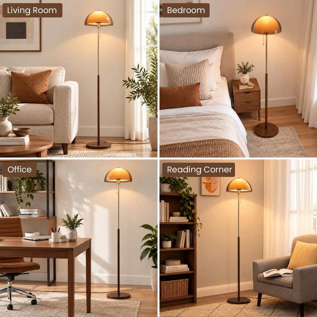 MCM Orange Mushroom Floor Lamp: 63" H Mid Century Living Room Standing Lamp