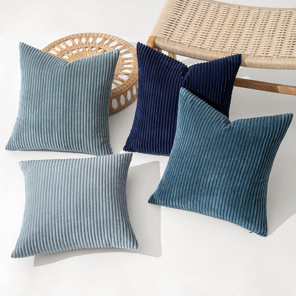 Soft Corduroy Decorative Throw Pillow Covers Blue Navy Series 18x18