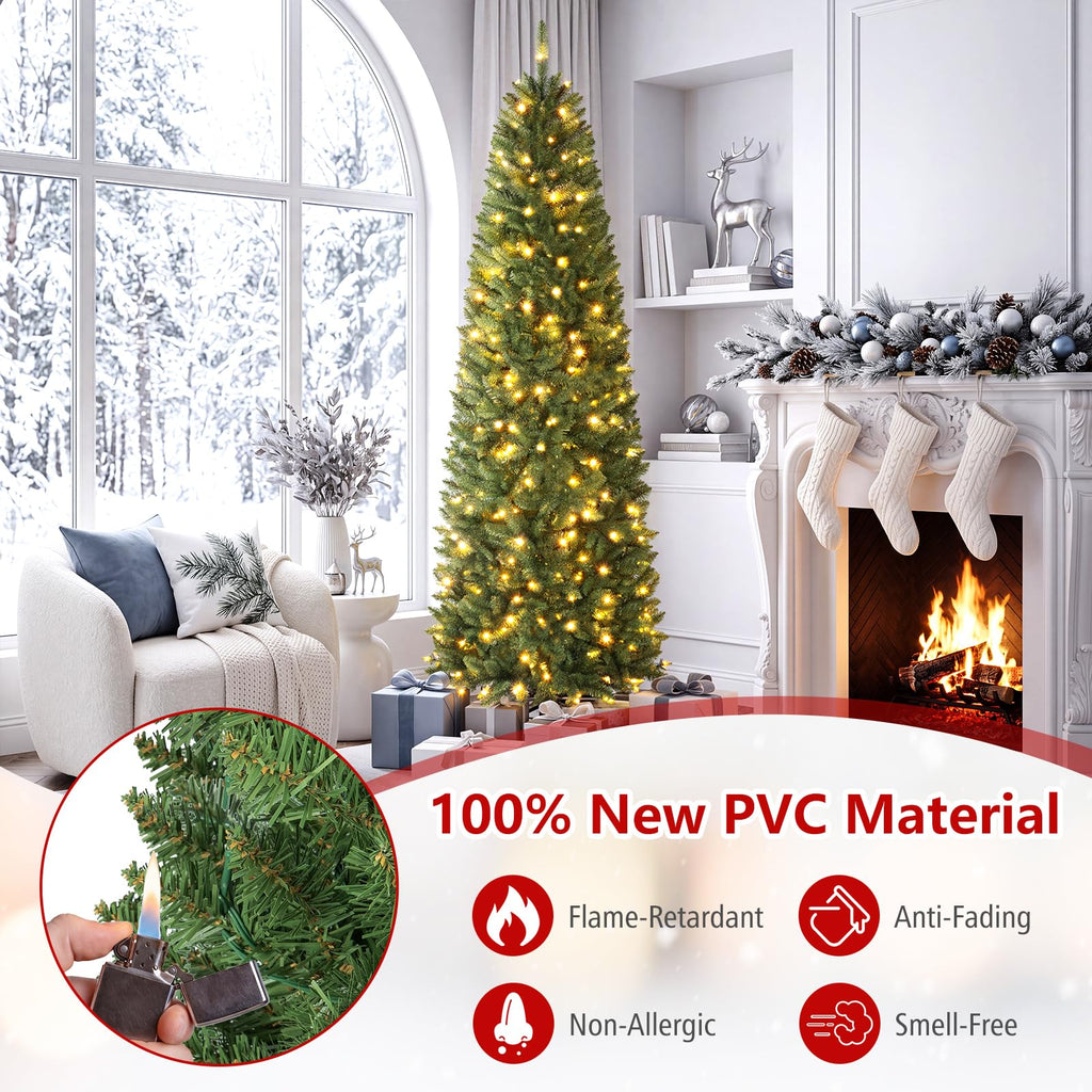 7ft Pre-Lit Pencil Christmas Tree with 350 Warm White LED Lights