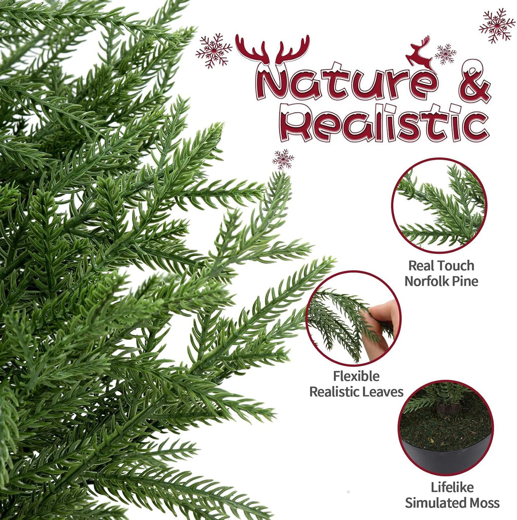 4FT Norfolk Pine Christmas Trees with 80LED Lights, 2-Pack