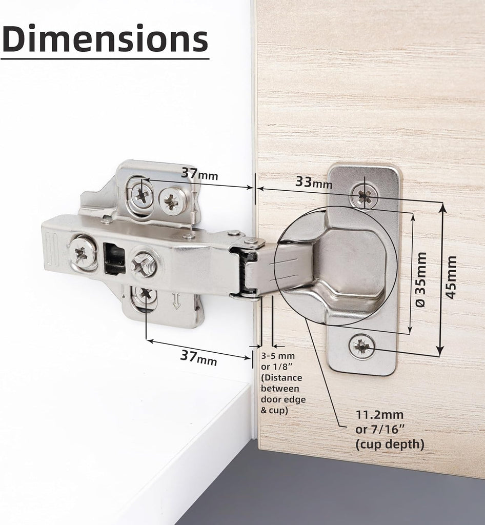 Full Overlay European Soft Close Cabinet Hinges Cabinets (20 Pcs) -105° Frameless Concealed Cabinet Door Hinge -6 Way