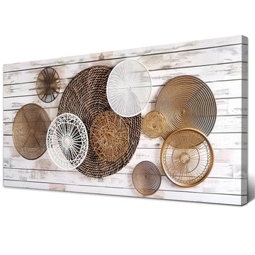 Boho Abstract Canvas Wall Art Picture Rustic Neutral Geometric Basket Painting Wall Decor Farmhouse Prints Minimalist