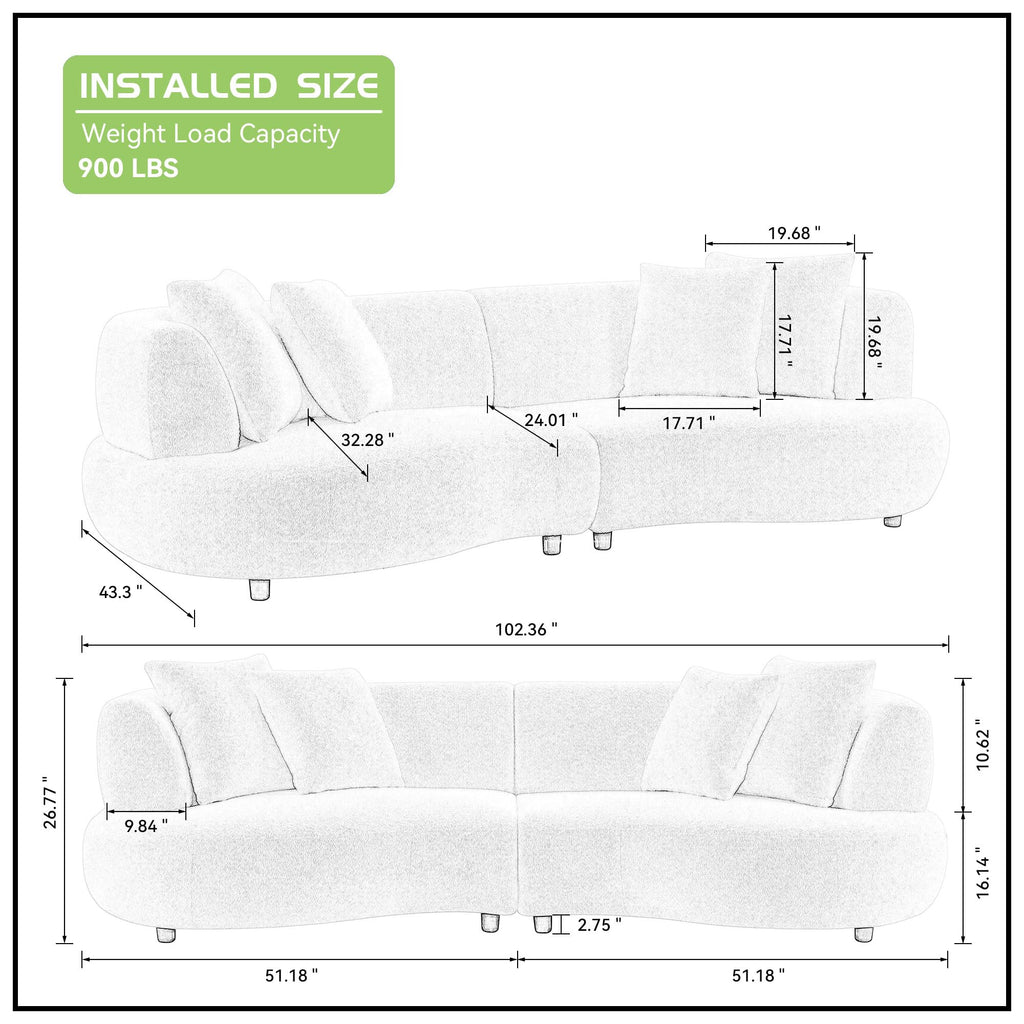 102.36" Curved Sectional Sofa Modern Couch, CircleCouch LuxurySofa Upholstery BoucleSofa Couchwith 4 Pillows