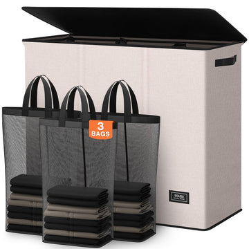 Large Laundry hamper 3 Section with Lid, 180L Laundry Basket