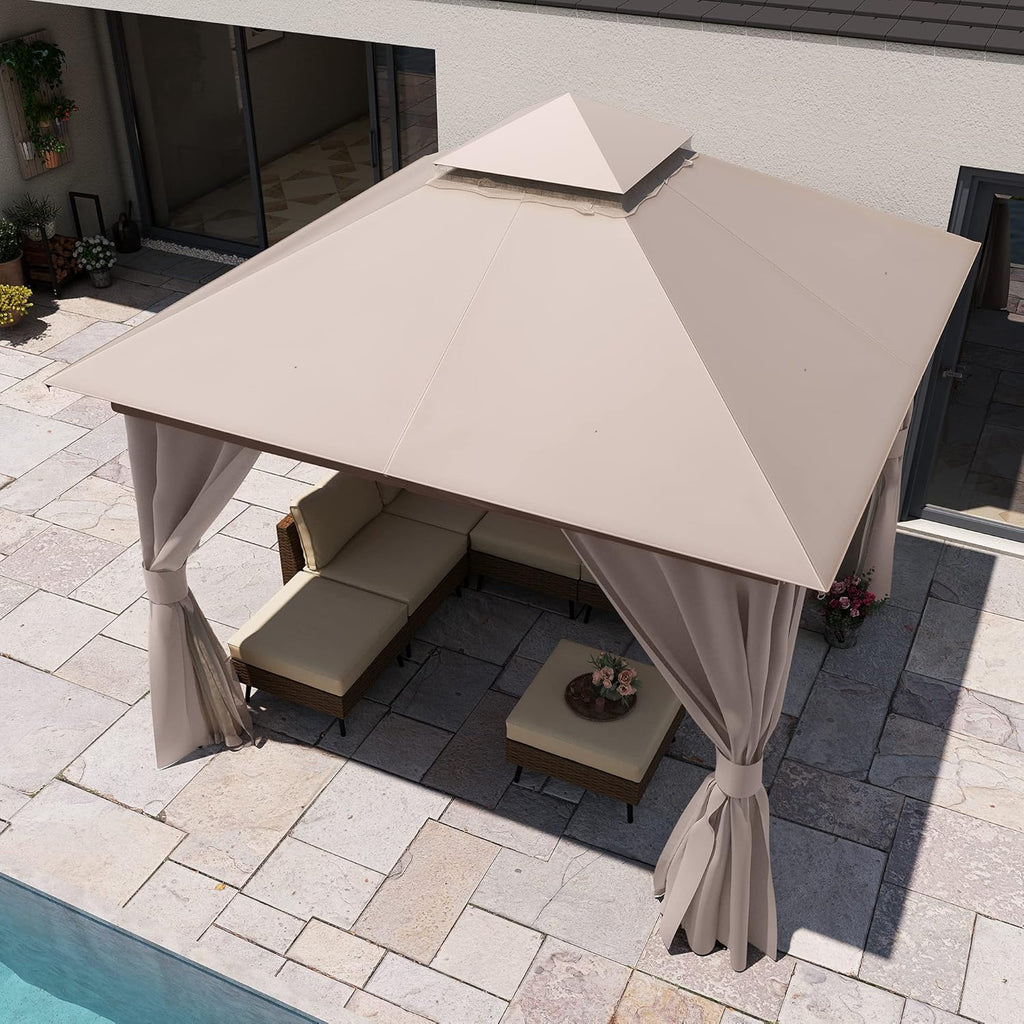 Gazebo 10x10ft, Heavy Duty Patio Gazebo with Expansion Bolts, Party Canopy Tent with Double Roofs