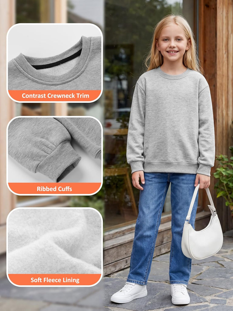 3 Pack Girls Fleece Crewneck Sweatshirts Long Sleeve Pullover Tops