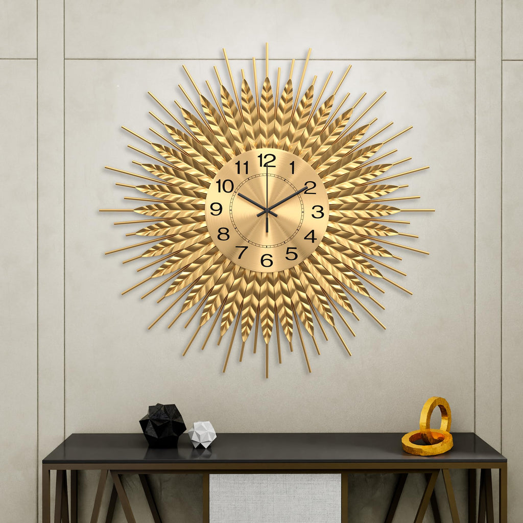 28 Inch Gold Large Wall Clock Decorative Metal Mid Century Wall Clocks, Modern Big Silent Non-Ticking Clock, Modern