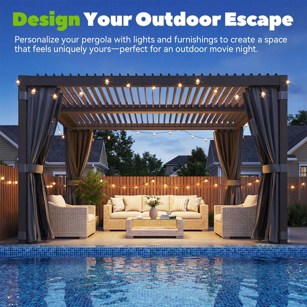 Louvered Pergola 10x12, Steel Aluminum Pergola with Adjustable Louvered Roofs