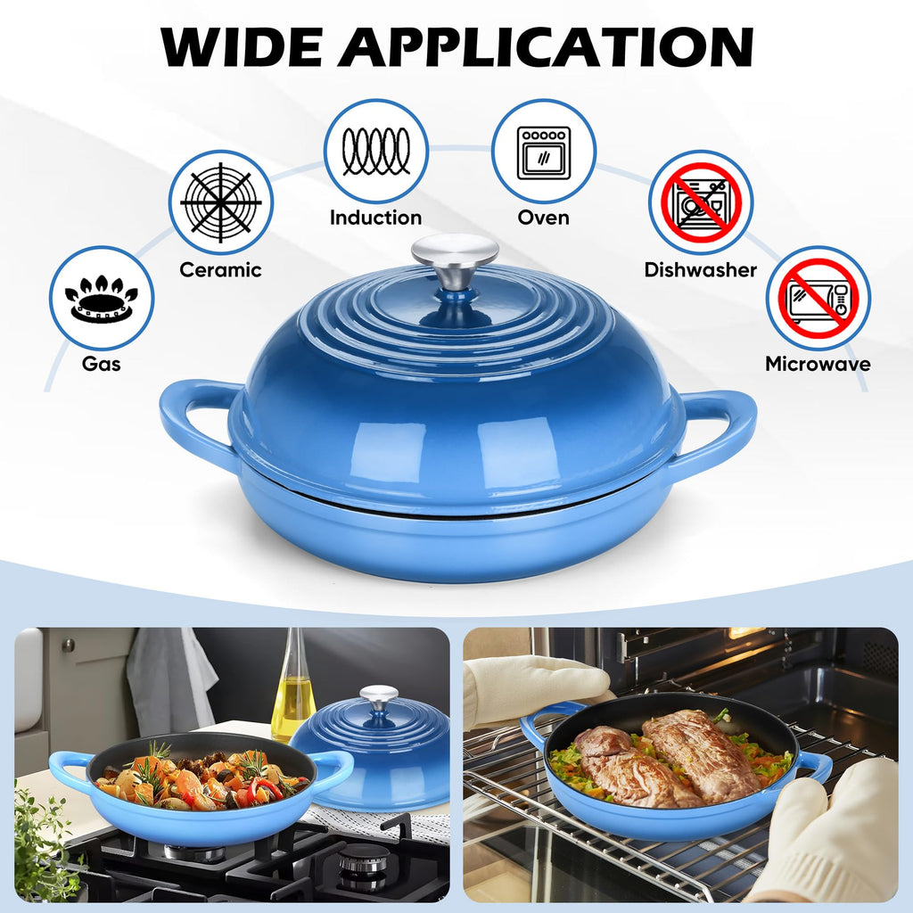 Dutch Oven for Bread Baking, Enameled Cast Iron Pot with Lid, Blue