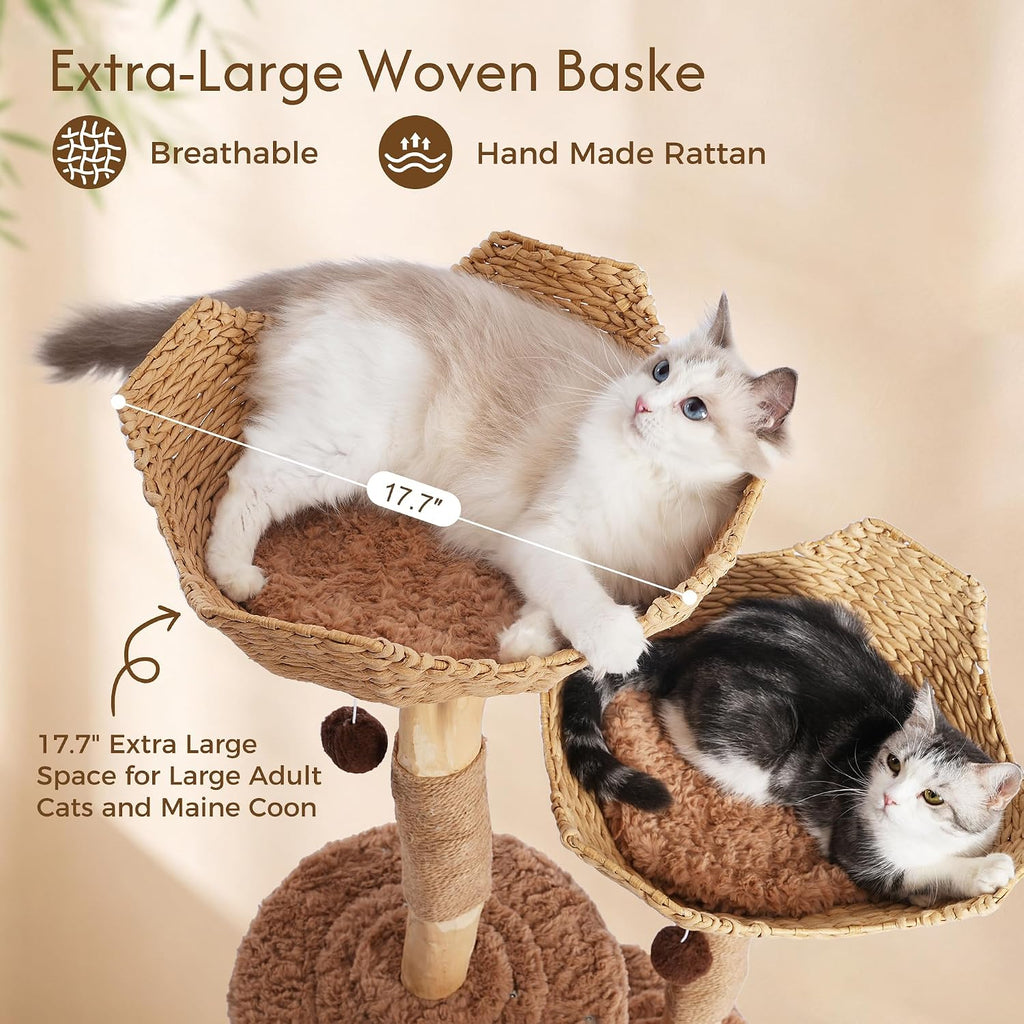 Modern Cat Tree Tower 50" with 2 Handmade Baskets and Large Condo