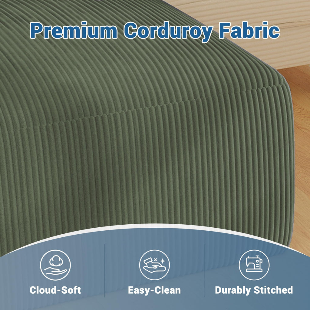 40" Oversized Square Corduroy Ottoman, Large Ottoman Pouf Footstool, Green