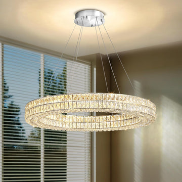 47.5 inch Large Ring Chandelier Round Crystal Chandelier Light Fixtures for Dining & Living Room Ring Pendant Hanging Ceiling Light Led Dimmable 2700k-6000k