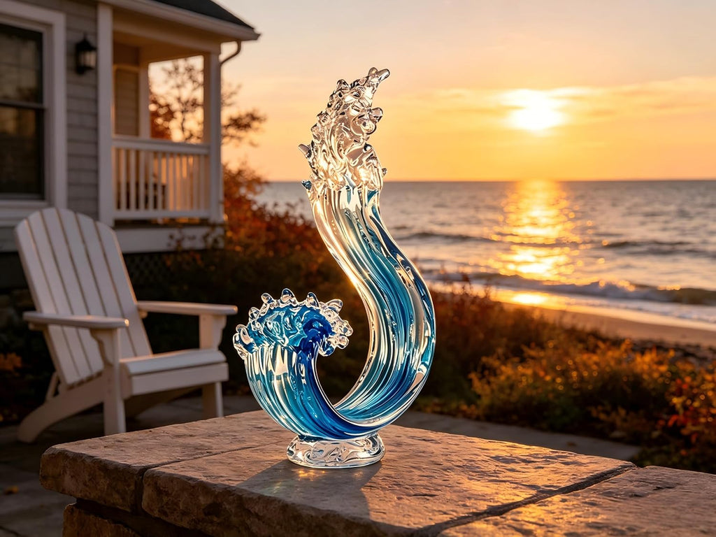 14in Hand Blown Blue Ocean Wave Murano Style Glass Sculpture Home Decor - Set of 50