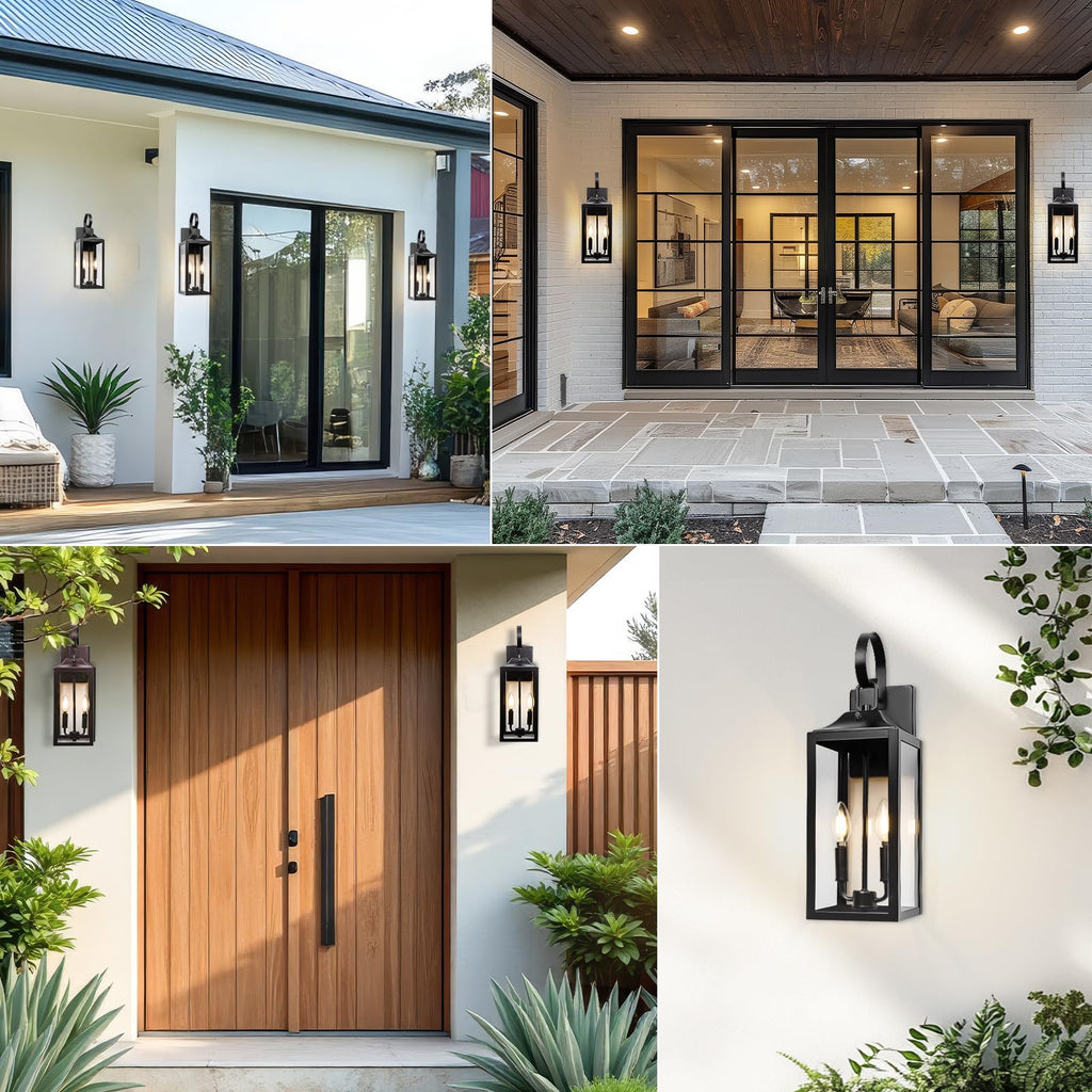 19" Black Dusk to Dawn Outdoor Light Fixture, Large Outdoor Lantern 2-Light