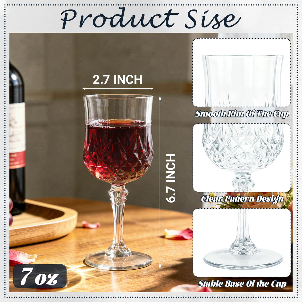 48Pack Plastic Wine Glasses, 7oz Vintage Goblets for Wedding