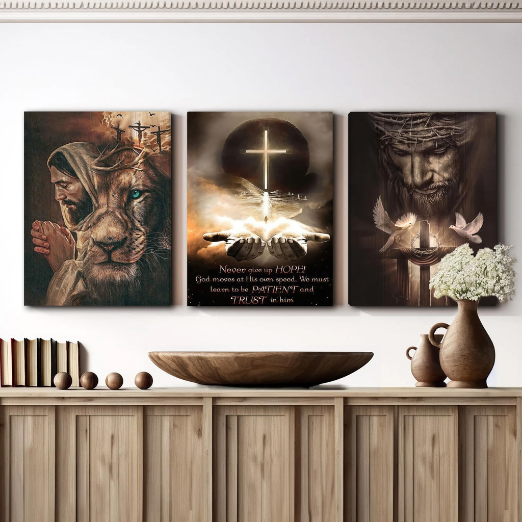 3Pcs Jesus Wall Art, Christian Wall Decor for Biblical Room, Unframed Canvas Painting Prints, Religious Art Posters