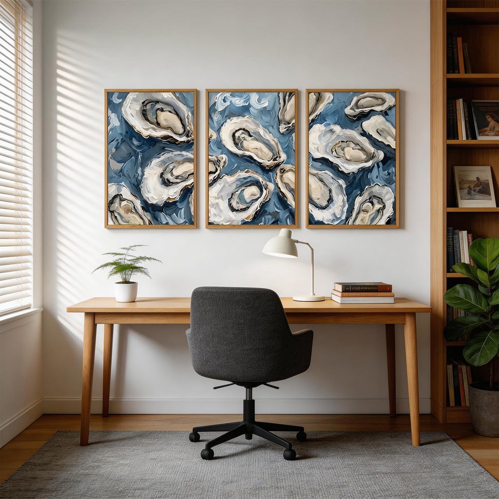 Oyster Wall Art Blue Seashell Wall Decor Seafood Oysters Artwork