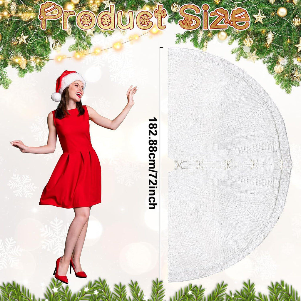 72 Inch Christmas Knitted Tree Skirt Giant White Chunky Xmas Tree Skirt Extra Large Braided Cable Knit Rustic