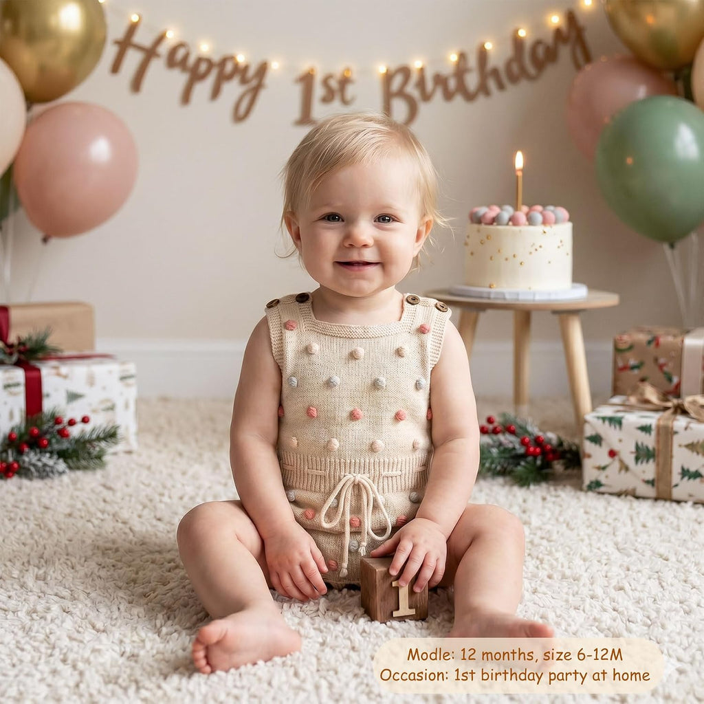 Baby Girl Romper, Sleeveless Pompoms Square Neck